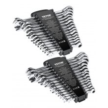 VEVOR Combination Wrench Set, 30-Piece Ratcheting Wrench Set with Organizer Rack, Cr-V Steel Wrench Set SAE 1/4" to 1", Metric 8 mm to 24 mm, Ideal for General Household, Garage, Workshop, Emergency