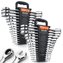 VEVOR Combination Wrench Set, 30-Piece Ratcheting Wrench Set with Organizer Rack, Cr-V Steel Wrench Set SAE 1/4" to 1", Metric 8 mm to 24 mm, Ideal for General Household, Garage, Workshop, Emergency