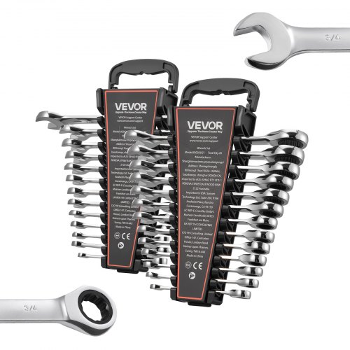 26-Piece Combination Ratcheting Wrench Set SAE & Metric CR-V Steel 72 Teeth Open End Silver With Rack Organizer