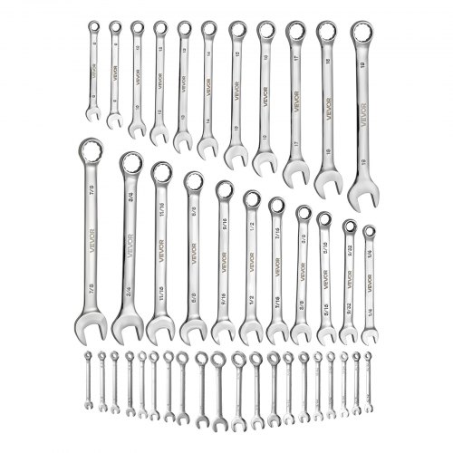 VEVOR 42-Piece Combination Wrench Set – SAE & Metric, 12-Point Box End, 15° Angled Open End, Roll-Up Pouch – Carbon Steel For Auto & Home Repairs