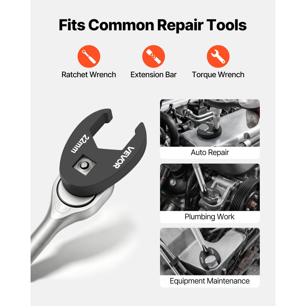 VEVOR Crowfoot Wrench Set, 1/2" and 3/8" Drive, 21-Piece Metric Dual-Drive Flare Nut Crows Foot Wrenches, with Storage Case, Dual Size Markings on Tools and Case, for Maintenance