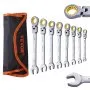 VEVOR Flex-Head Ratcheting Wrench Set, 8-piece Combination Wrench Set with Roll-up Pouch, Cr-V Steel Flexible Ratcheting Wrench Set SAE 5/16" to 3/4", Ideal for General Household, Workshop, Garage