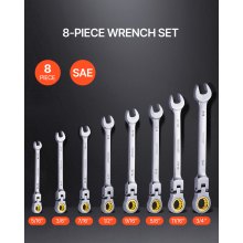 VEVOR Flex-Head Ratcheting Wrench Set 8 PCS SAE 5/16"-3/4" with Roll-up Pouch