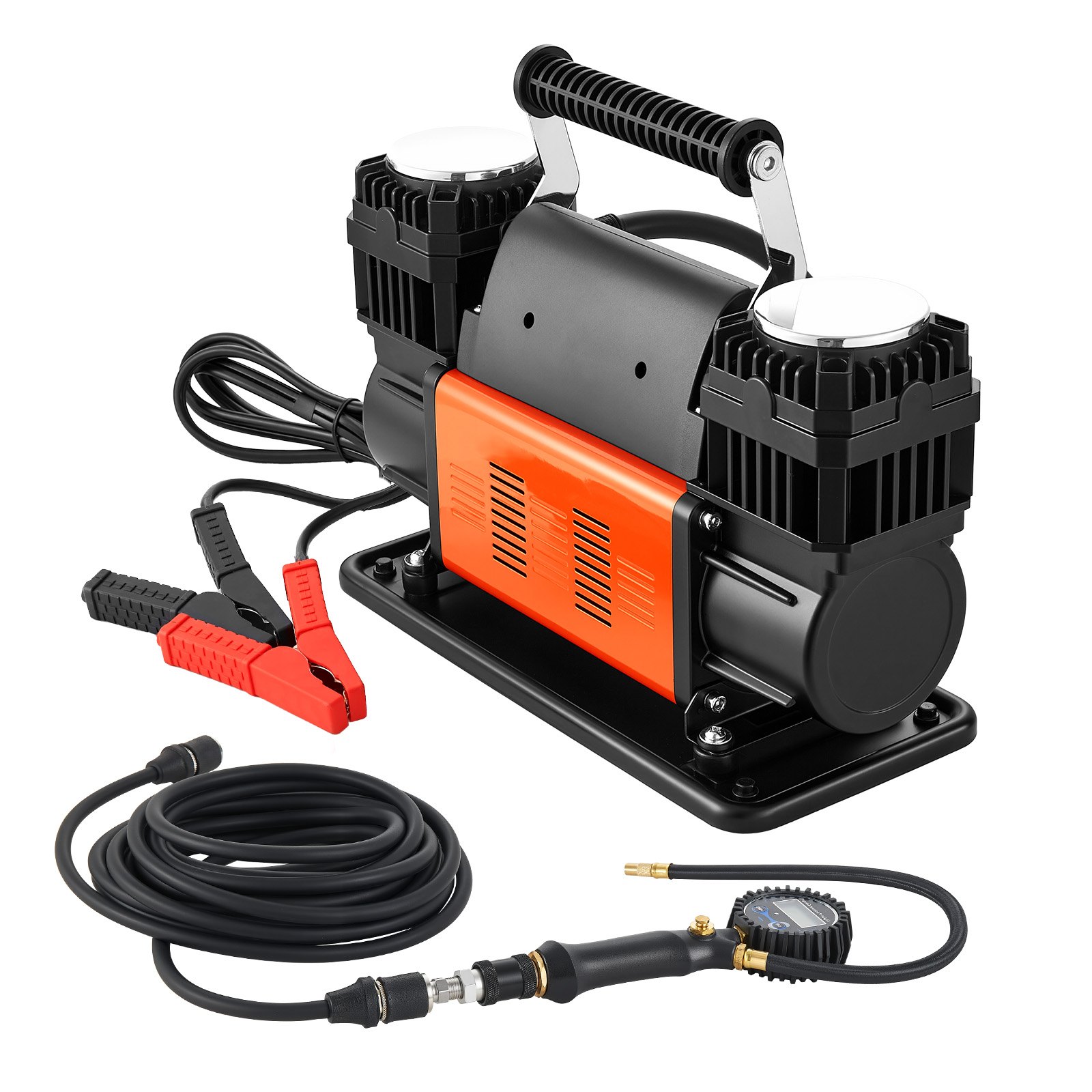 VEVOR Dual-Cylinder Heavy Duty Air Compressor, 300 L/min Portable Tire Inflator, 12V 150PSI Offroad Air Pump with Digital Pressure Gauge & Adapters for Truck Car SUV 4 x 4 Vehicle RV