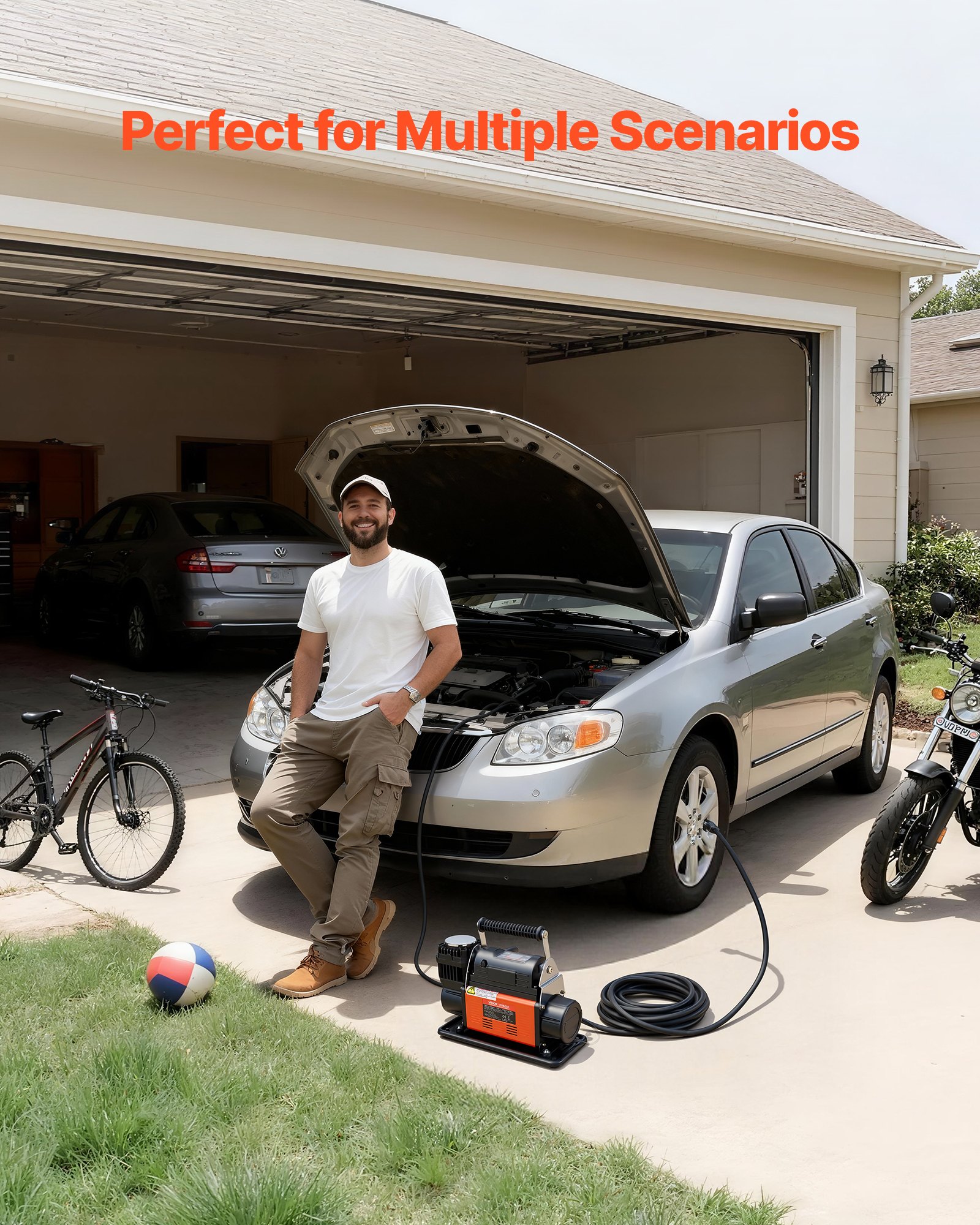 VEVOR 12V Heavy Duty Air Compressor, Auto-Stop Portable Tire Inflator with LCD Digital Display, 202 L/Min 150PSI Offroad Air Pump with Adapters for Trucks Car SUV 4 x 4 Vehicle RV