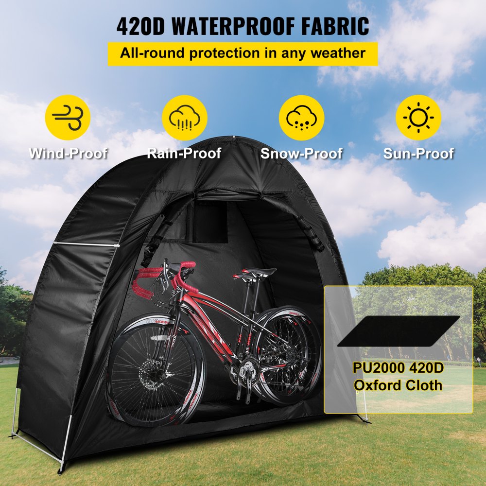 VEVOR Bicycle Storage Tent Bike Storage Cover 210D Waterproof Black w/ Carry Bag