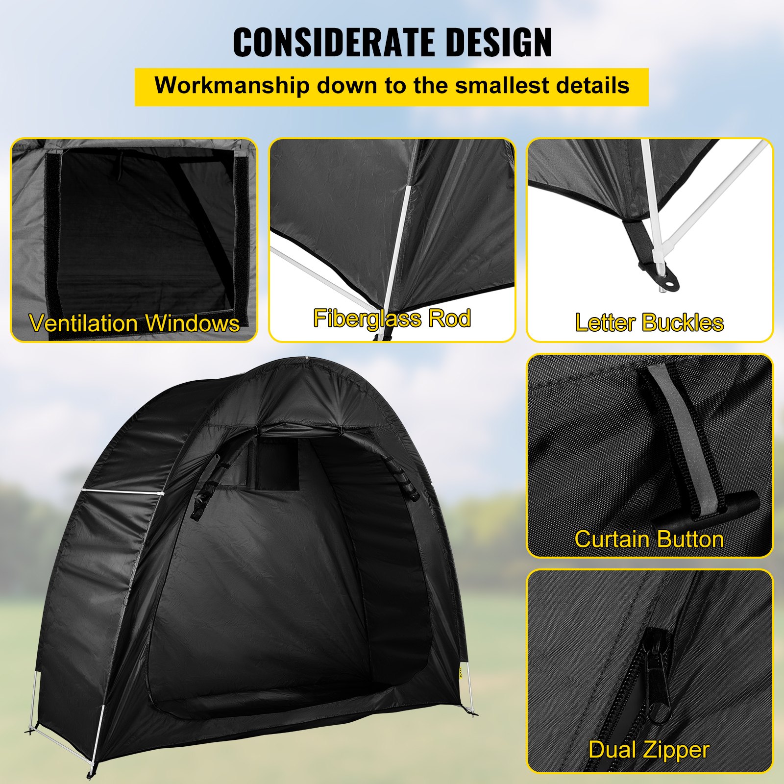VEVOR Bicycle Storage Tent Bike Storage Cover 210D Waterproof Black w/ Carry Bag
