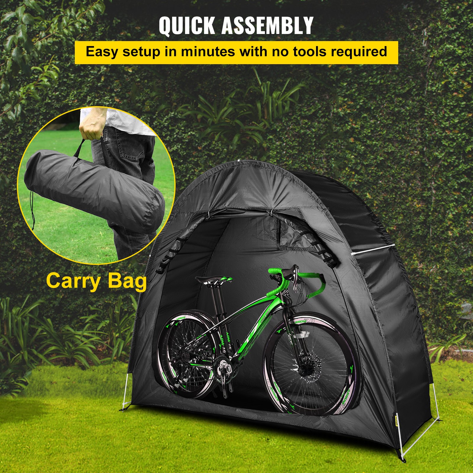 VEVOR Bicycle Storage Tent Bike Storage Cover 210D Waterproof Black w/ Carry Bag