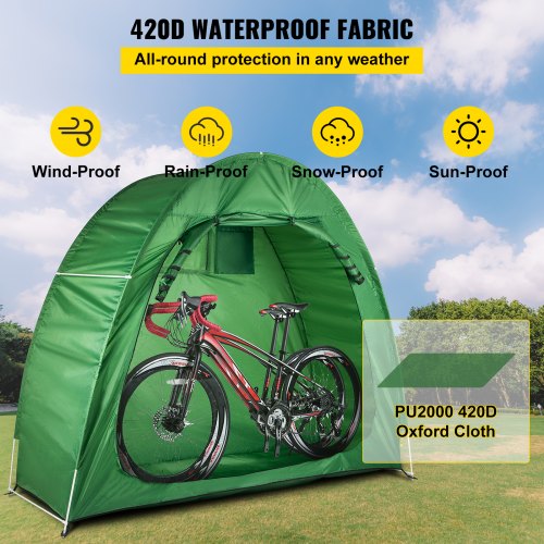 VEVOR Bike Cover Storage Tent, 420D Oxford Portable for 2 Bikes, Outdoor Waterproof Anti-Dust Bicycle Storage Shed, Heavy Duty for Bikes, Lawn Mower, and Garden Tools, w/ Carry Bag and Pegs, Green