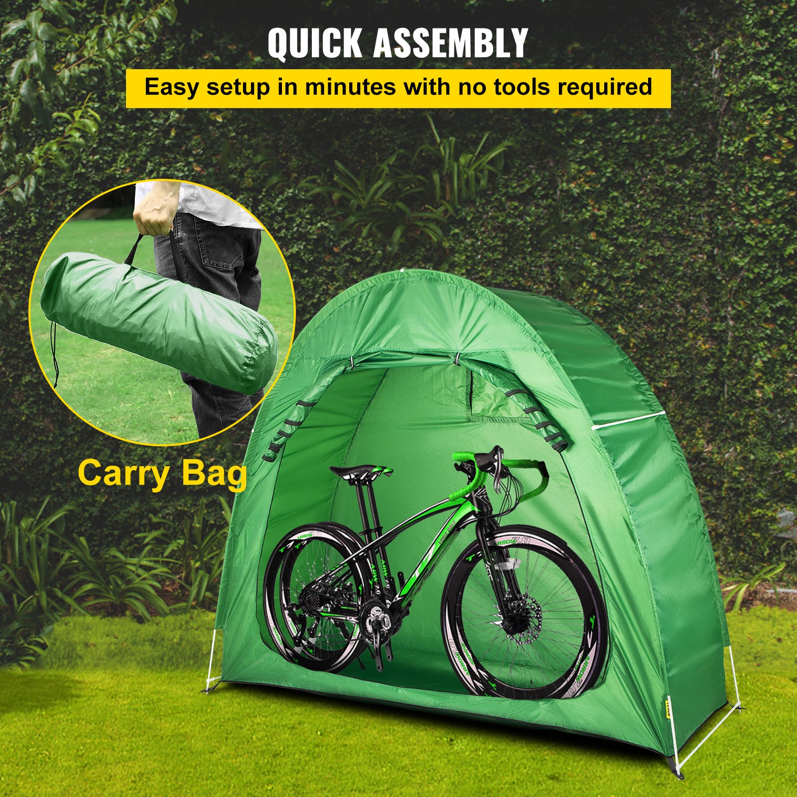 VEVOR Bicycle Storage Tent Bike Storage Cover 420D Waterproof Green w/ Carry Bag