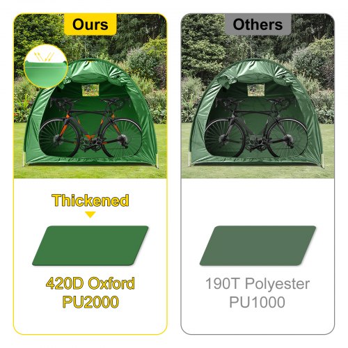 VEVOR Bike Cover Storage Tent, 420D Oxford Fabric Portable for 4 Bikes, Outdoor Waterproof Anti-Dust Bicycle Storage Shed, Heavy Duty for Bikes, Lawn Mower, and Garden Tools, w/ Carry Bag, Green