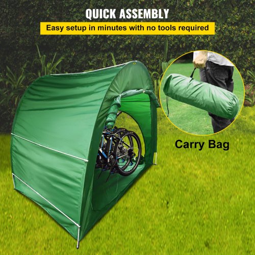 VEVOR Bike Cover Storage Tent, 420D Oxford Fabric Portable for 4 Bikes, Outdoor Waterproof Anti-Dust Bicycle Storage Shed, Heavy Duty for Bikes, Lawn Mower, and Garden Tools, w/ Carry Bag, Green