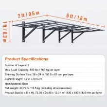 VEVOR Garage Storage Shelving, 2 Pack, 6 x 2 ft Heavy Duty Garage Shelves Wall Mounted, 1600 lbs Load Capacity(Total) Garage Storage Rack Floating Shelves, Suitable for Shop, Shed, Garage Storage