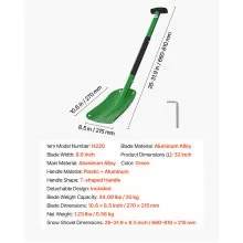 VEVOR Snow Shovel for Driveway, 21.5cm Wide Aluminum Alloy Snow Shovel with T-shaped Handles, Large Capacity Snowplow Shovels, Portable & Lightweight Snows Removal Tool for Garden Car Camping