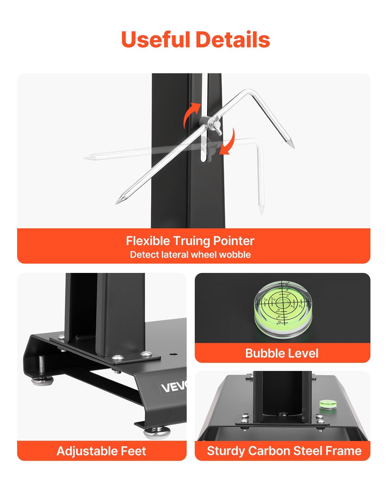 VEVOR Motorcycle Wheel Balancer, 40 kg Capacity, Tire Balancer & Truing Stand with Adjustable Centering Cones and Truing Pointer, Balancing Tools for Most Motorcycles & Bicycles, 889 mm Wheel Dia