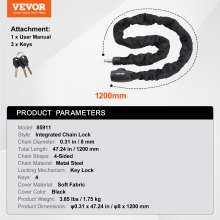 VEVOR Bike Chain Lock 3.94 Ft Combination Bicycle Chain Lock with 4 Keys 8mm