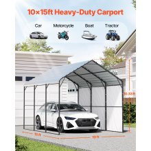 VEVOR 10' x 15' Metal Carport Heavy Duty Outdoor Car Shelter Garage for Boats