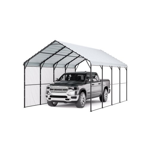 VEVOR Heavy Duty Metal Carport, 12' x 20' Outdoor Carport with Galvanized Steel Frame & Roof, Car Tent Garage Shade with Removable Sidewalls, Multi-Use Car Shelter for Pickup, Boat, Car & Tractors