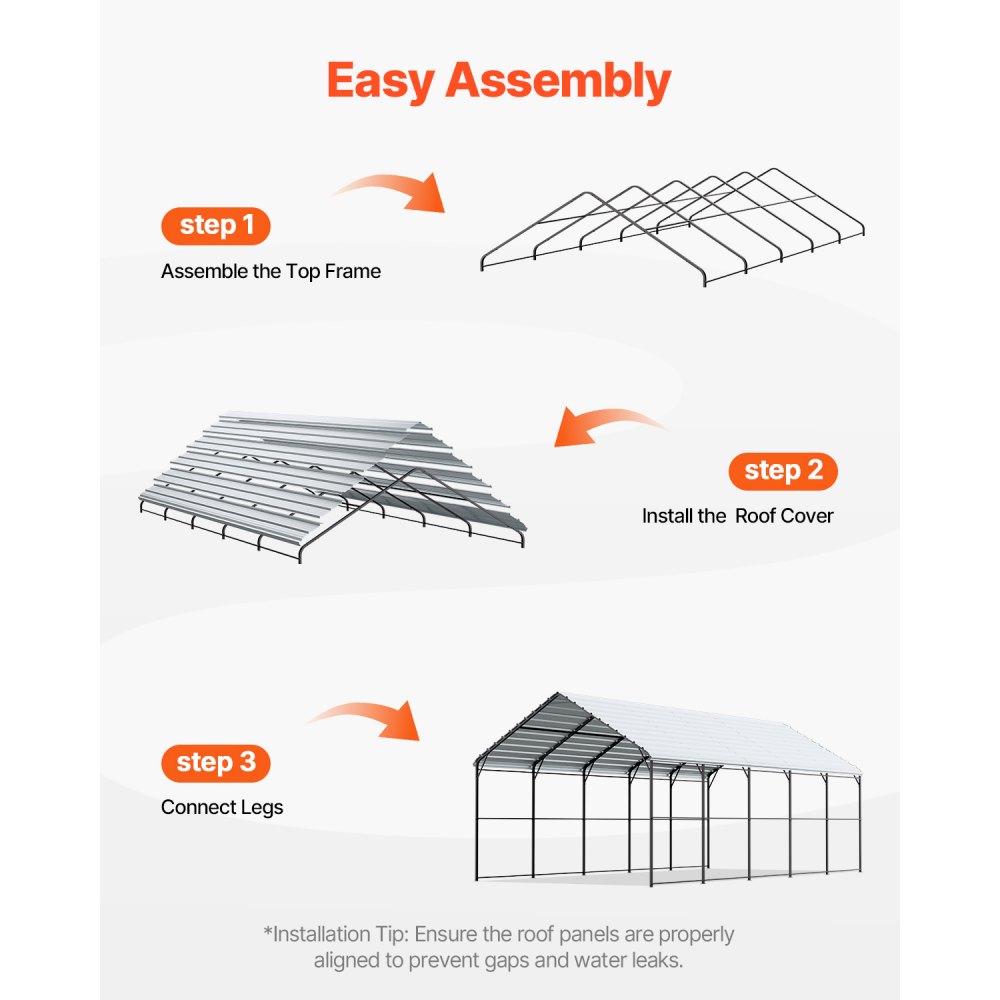 VEVOR Heavy Duty Metal Carport, 13' x 26' Outdoor Carport with Galvanized Steel Frame & Roof, Car Tent Garage Shade with Removable Sidewalls, Multi-Use Car Shelter for Pickup, Boat, Car & Tractors