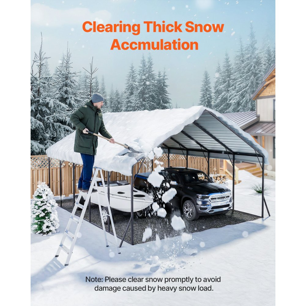 VEVOR Heavy Duty Metal Carport, 20 x 24 ft Outdoor Carport with Sturdy Frame & Roof, Car Garage Shade with Removable Sidewalls, Multi-Use Car Shelter for Pickup, Boat, Trucks & Tractors