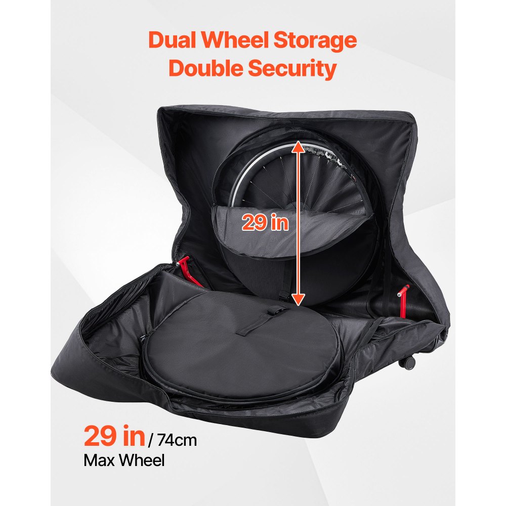 VEVOR Bike Travel Bag, Road Bike Bag Road Bicycle Storage Carry with TSA Lock & Dual Zipper, Black Bicycle Case Wheelbase 94-106 cm for Air Travel, Outdoor Use, Airplane, Car, Train, Subway Transport
