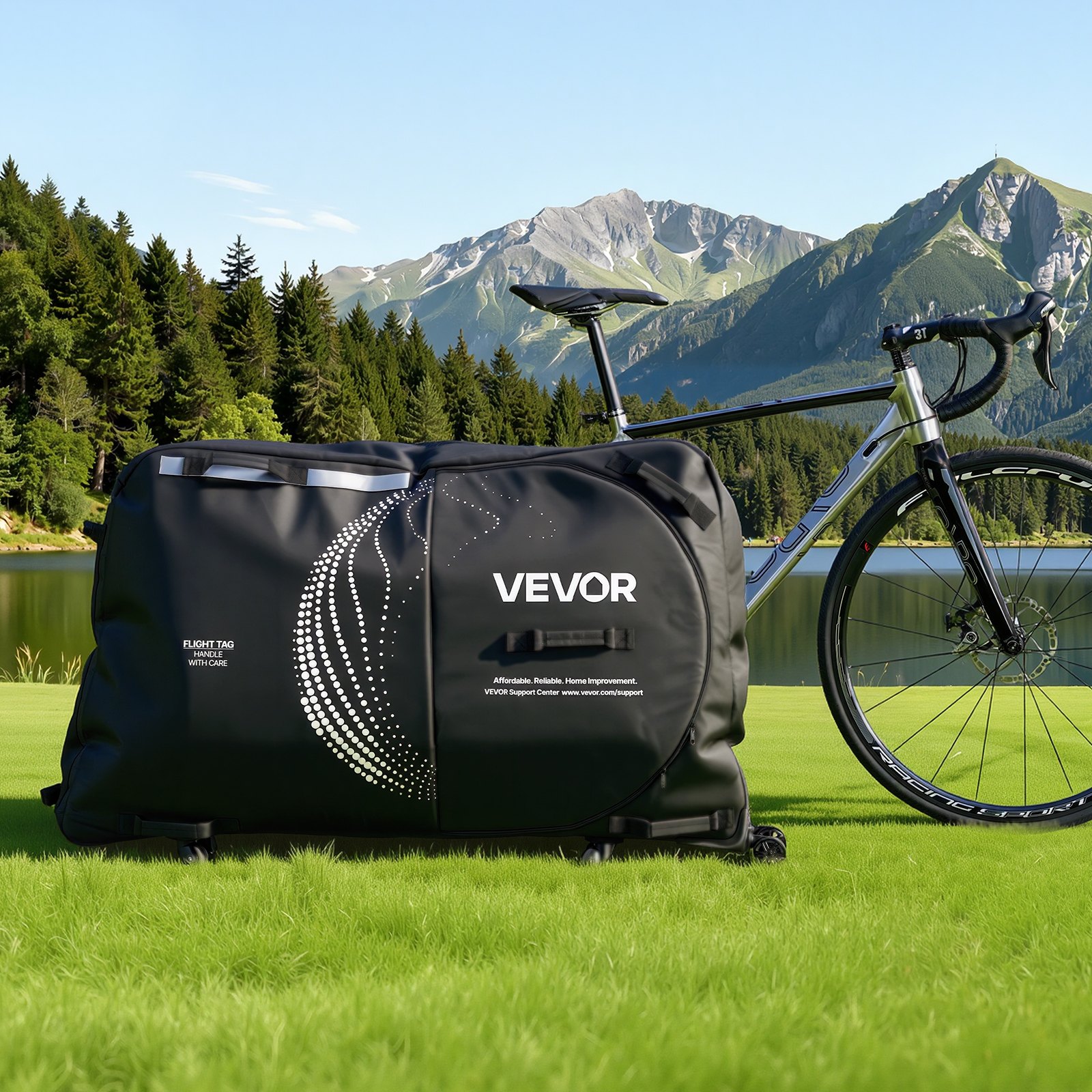 VEVOR Bike Travel Bag, Transport Universal Bicycle Storage Case Bag with TSA Lock, Support Plates, Protection and Fork Mount Stabilisation, Bicycle Case Max. Wheelbase 130 cm for Airplane, Outdoor Use