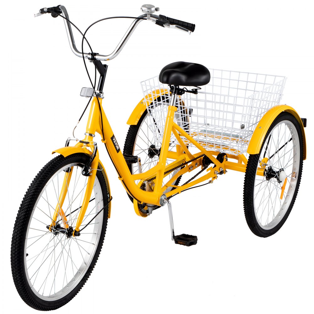 1-Speed 3 Wheel Adult Tricycle 20'' YellowTrike Bicycle Bike with Large Basket for Riding