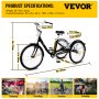 VEVOR Adult Tricycle 20 inch Single Speed Size Adjustable Trike with Bell Brake System Cruiser Bicycles Large Size Basket for Recreation Shopping Exercise (Black 1 Speed)