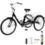 1-Speed 3 Wheel Adult Tricycle 20'' BlackTrike Bicycle Bike with Large Basket for Riding
