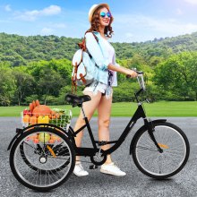 Adult Tricycle 20" 1-Speed Trike 3-Wheel Bicycle with Large Basket for Riding