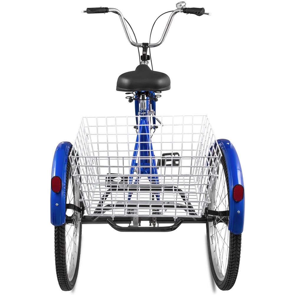 1-Speed 3 Wheel Adult Tricycle 20'' Blue Trike Bicycle Bike with Large Basket for Riding