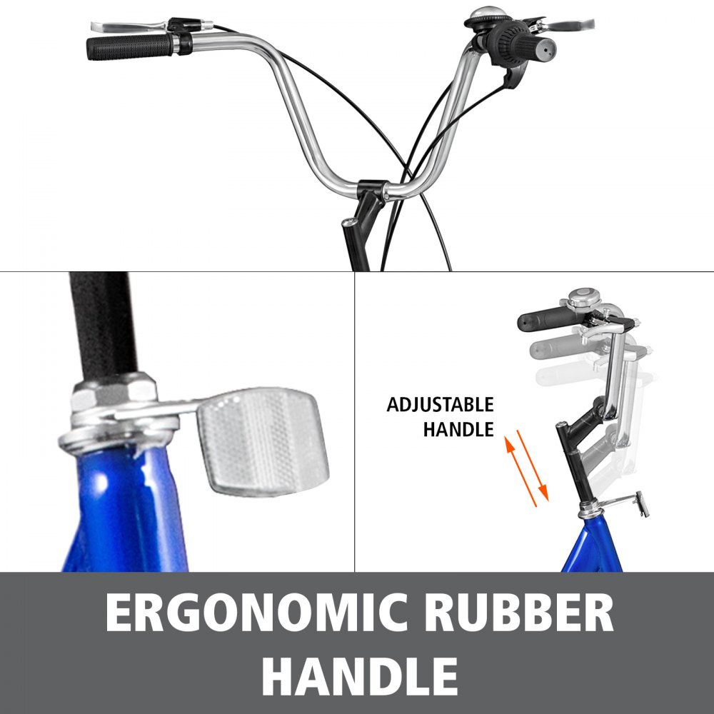 1-Speed 3 Wheel Adult Tricycle 20'' Blue Trike Bicycle Bike with Large Basket for Riding