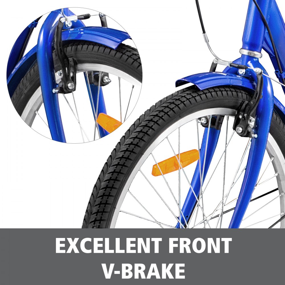 1-Speed 3 Wheel Adult Tricycle 20'' Blue Trike Bicycle Bike with Large Basket for Riding