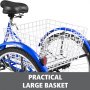 1-Speed 3 Wheel Adult Tricycle 20'' Blue Trike Bicycle Bike with Large Basket for Riding