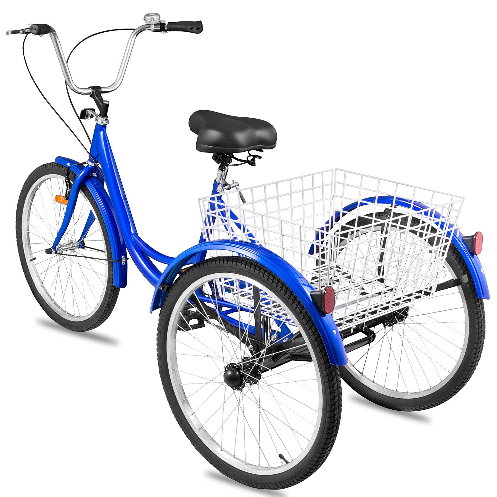 1-Speed 3 Wheel Adult Tricycle 20'' Blue Trike Bicycle Bike with Large Basket for Riding