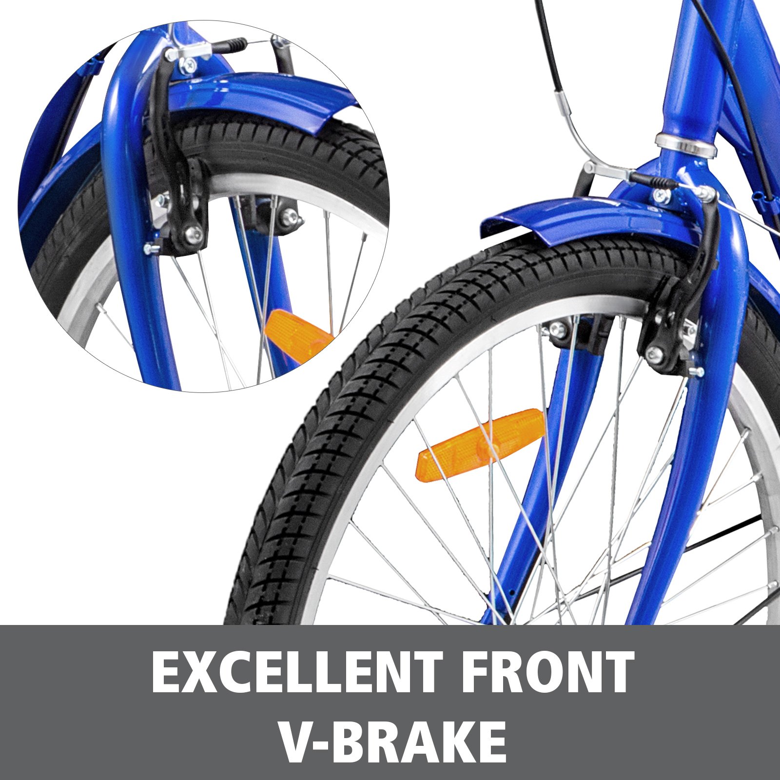 1-Speed 3 Wheel Adult Tricycle 20'' Blue Trike Bicycle Bike with Large Basket for Riding