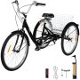VEVOR Triciclo para adultos de 7 velocidades, bicicleta de crucero de 20 pulgadas, triciclo ajustable con sistema de freno de campana, tamaño de cesta para recreación, compras, ejercicio (negro 20 7 velocidades)