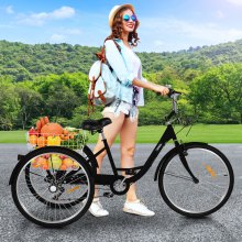 VEVOR Adult Tricycle 7 Speed Cruise Bike 20in Adjustable Trike with Bell Brake System Cruiser Bicycles Size Basket for Recreation Shopping Exercise (Black 20 7Speed)