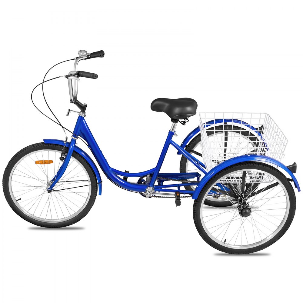 7-Speed 3 Wheel Adult Tricycle 20'' Blue Trike Bicycle Bike with Large Basket for Riding