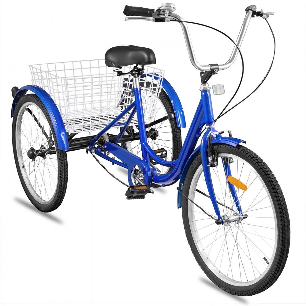 7-Speed 3 Wheel Adult Tricycle 20'' Blue Trike Bicycle Bike with Large Basket for Riding