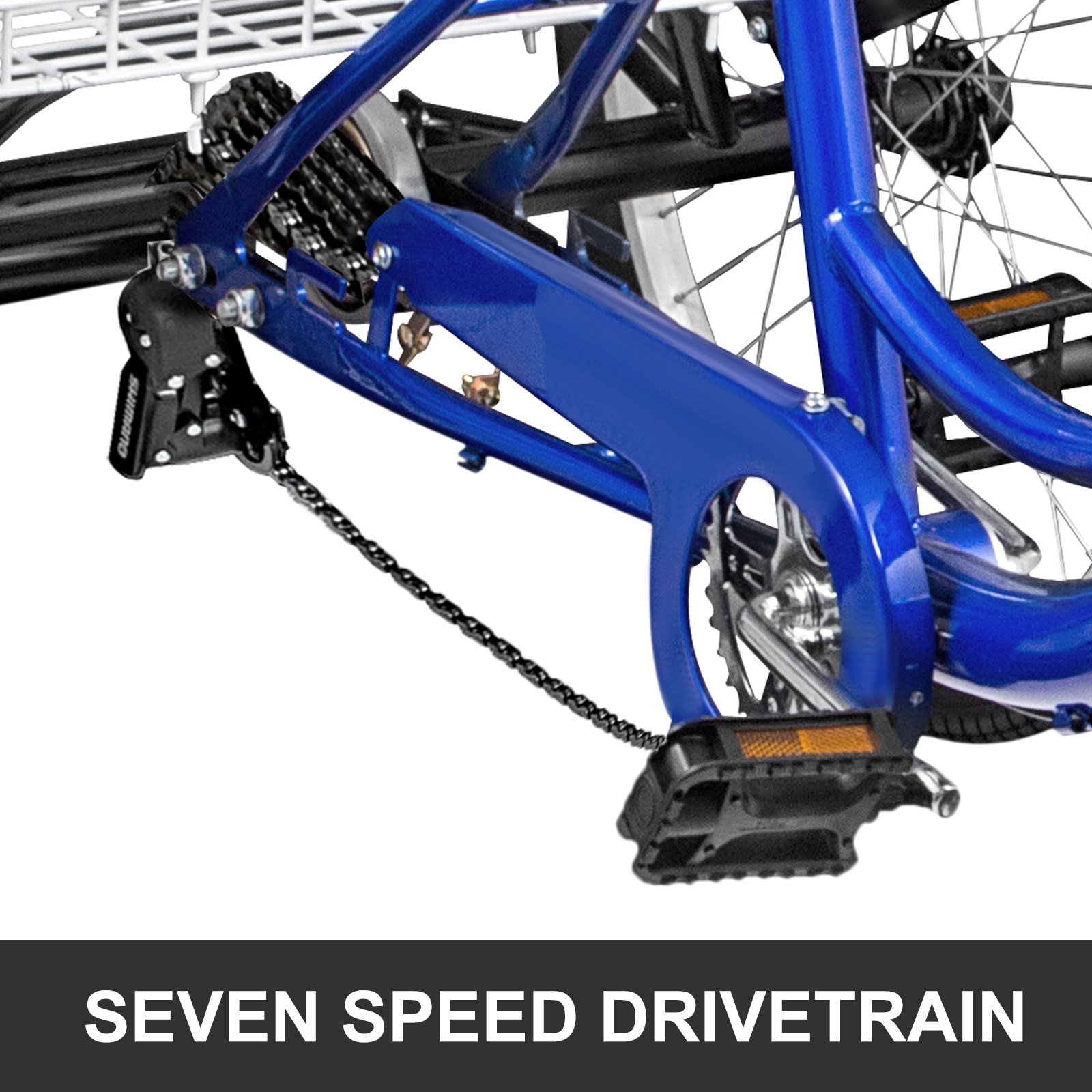 7-Speed 3 Wheel Adult Tricycle 20'' Blue Trike Bicycle Bike with Large Basket for Riding