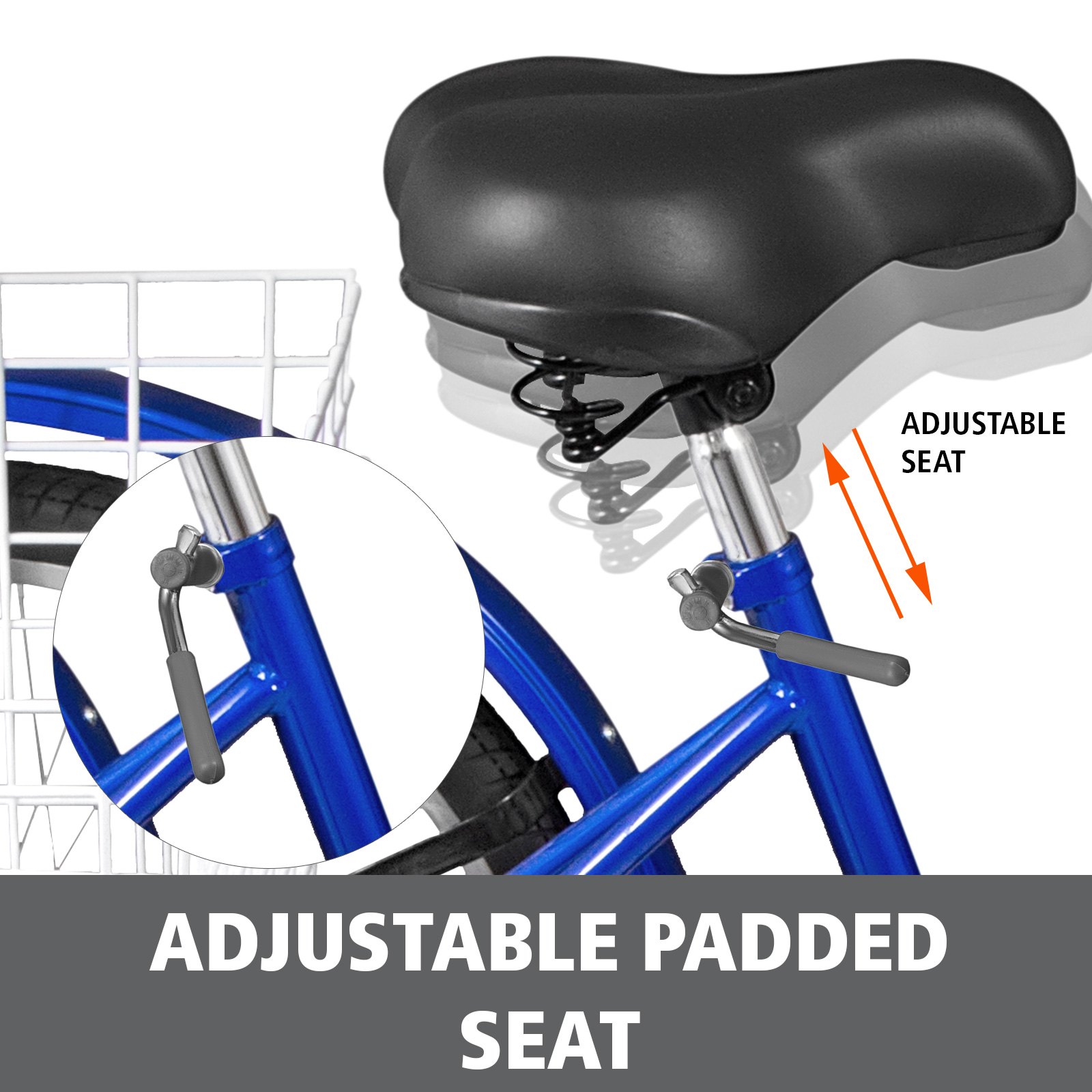 7-Speed 3 Wheel Adult Tricycle 20'' Blue Trike Bicycle Bike with Large Basket for Riding