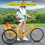 VEVOR Yellow Adult Tricycle 24'' 1-Speed 3 Wheel Bikes, Foldable Adult Tricycle 3 Wheel Bike Trike for Adults