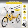 VEVOR Yellow Adult Tricycle 24'' 1-Speed 3 Wheel Bikes, Foldable Adult Tricycle 3 Wheel Bike Trike for Adults, Cruise Bike 24 Inch Seat Adjustable Trike with Bell, Brake System and Basket for Shopping
