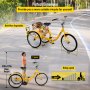 Tricycle adulte jaune VEVOR avec grand panier arrière, parfait pour transporter les courses.