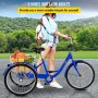 Triciclo para adultos de 24 pulgadas, 1 velocidad, 3 ruedas, bicicleta azul para hacer compras, cesta grande