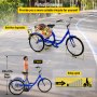 Triciclo para adultos de 24 pulgadas, 1 velocidad, 3 ruedas, bicicleta azul para hacer compras, cesta grande