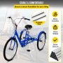 VEVOR Tricycle Adult 24 INCH Three Wheels Adult Tricycle 1 Speed 3 Wheel Bikes for Adults Folded for Easy Move and with Large Basket Great for Recreation Shopping and Exercises(Blue)