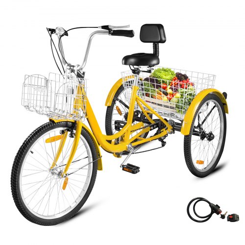 24" Adult Tricycle 3-Wheel 7 Speed Bicycle Trike Double Basket 330LBS Bike