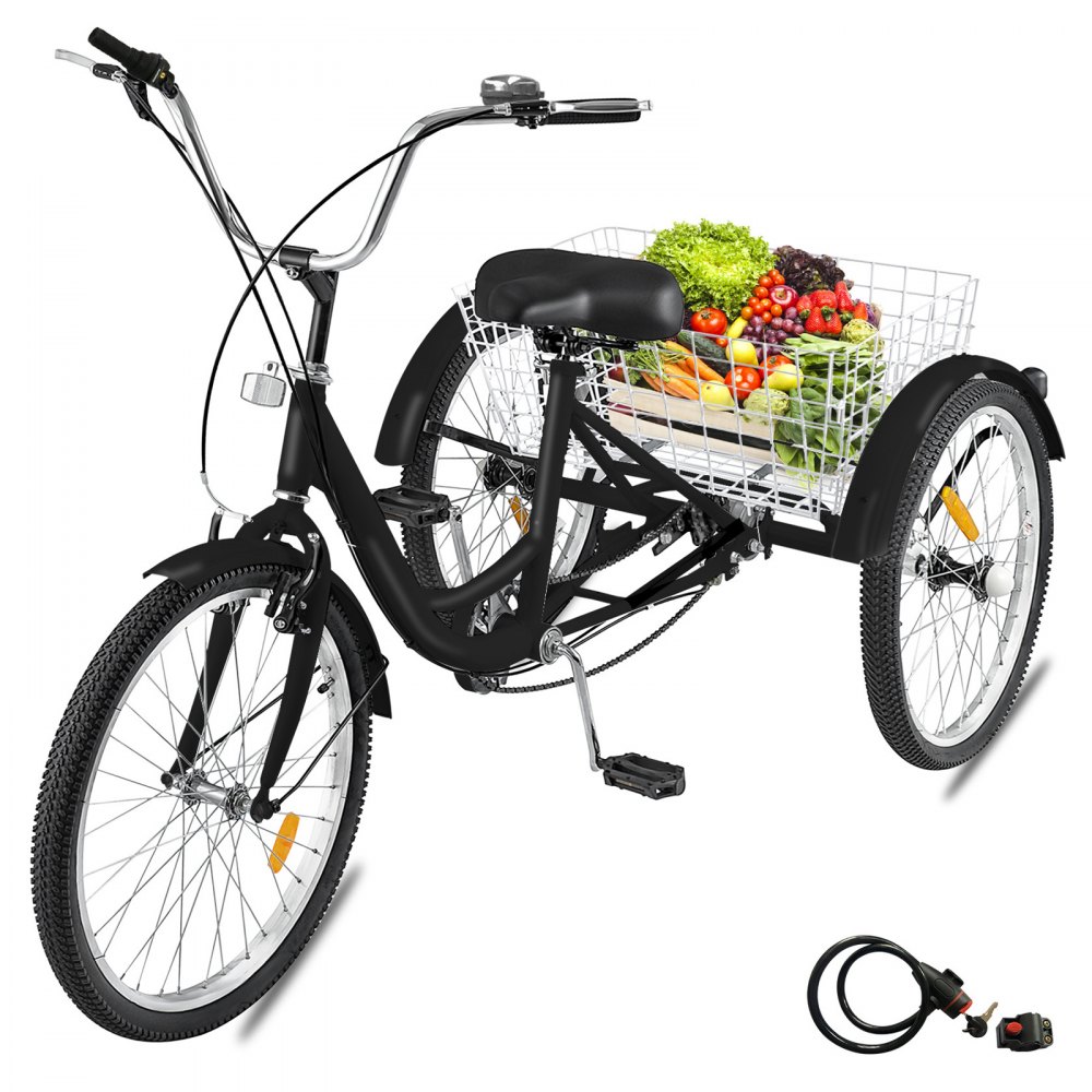 Triciclo de 3 ruedas para adultos con asiento trasero, doble de 20  pulgadas, triciclo de crucero con canasta baja de paso y carga para  personas